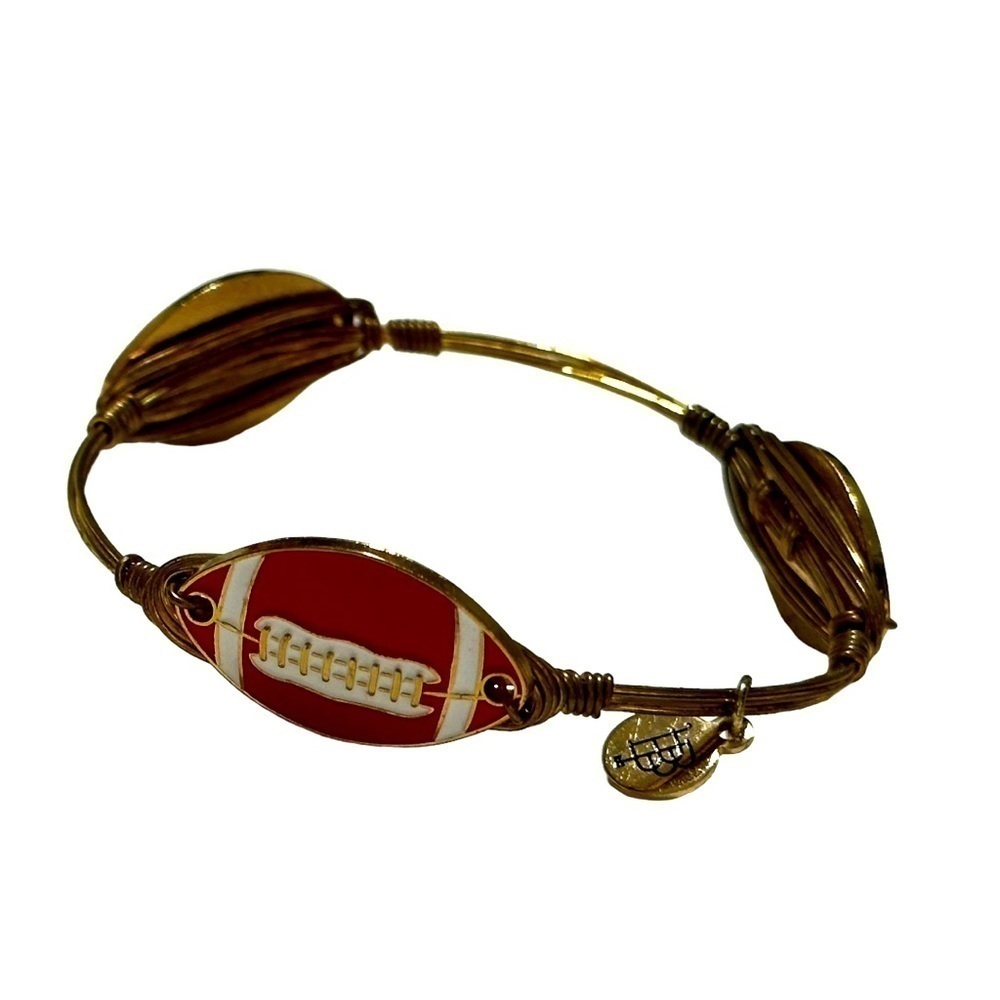 Bourbon & Boweties 3 Red Footballs Bangle Size Large - Picture 2 of 5